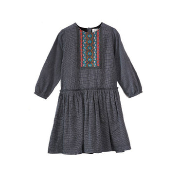 Check Embroidery Dress